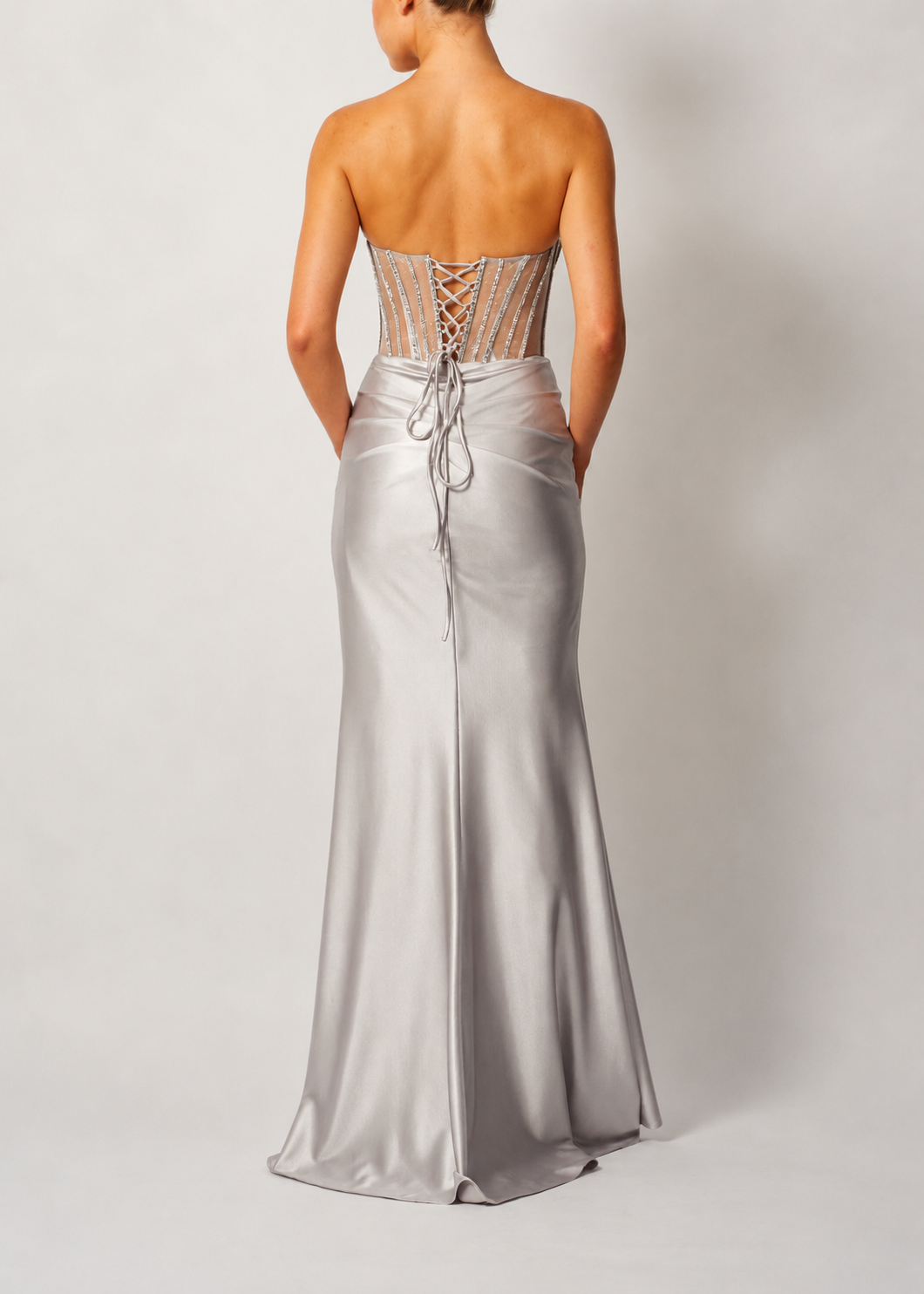 BEADED BOW JERSEY SILVER