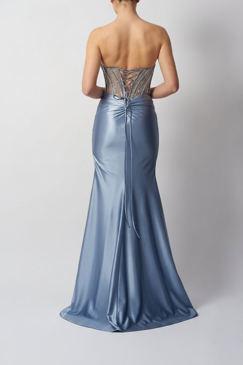 CROSS PLEAT SATIN STEELE BLUE