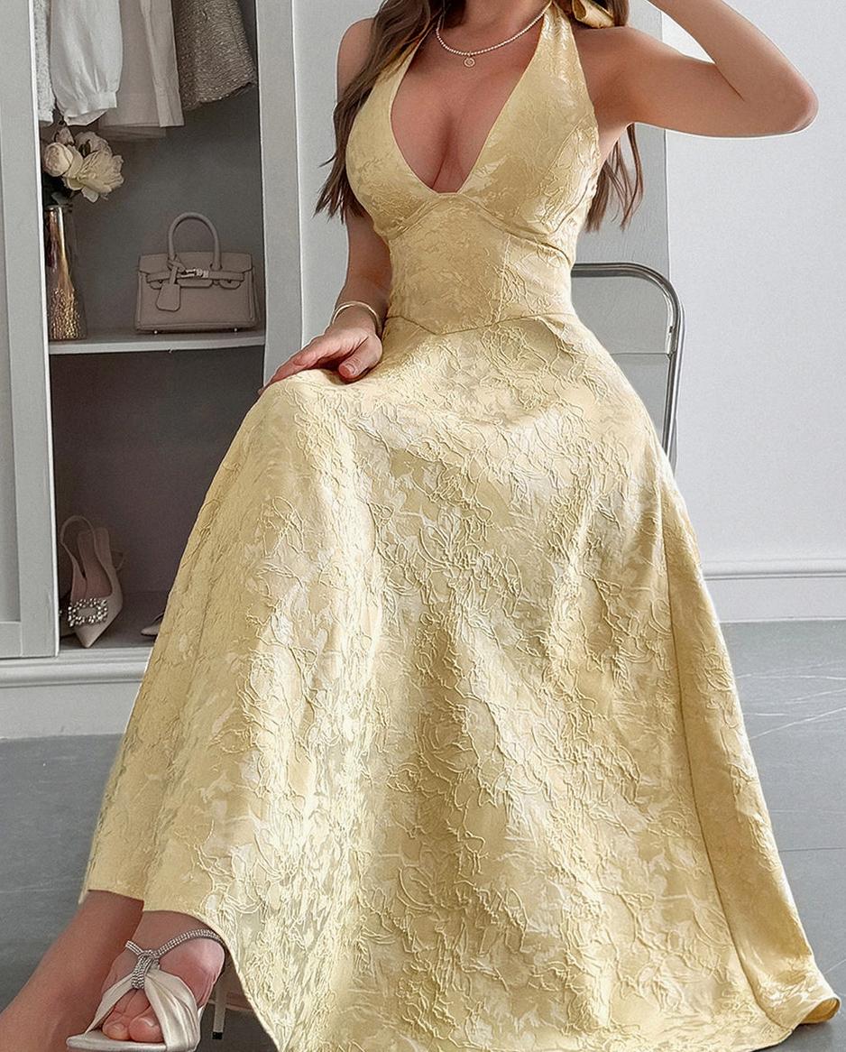 YELLOW HALTER NECK