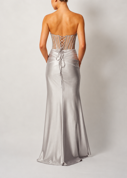 BEADED BOW JERSEY SILVER