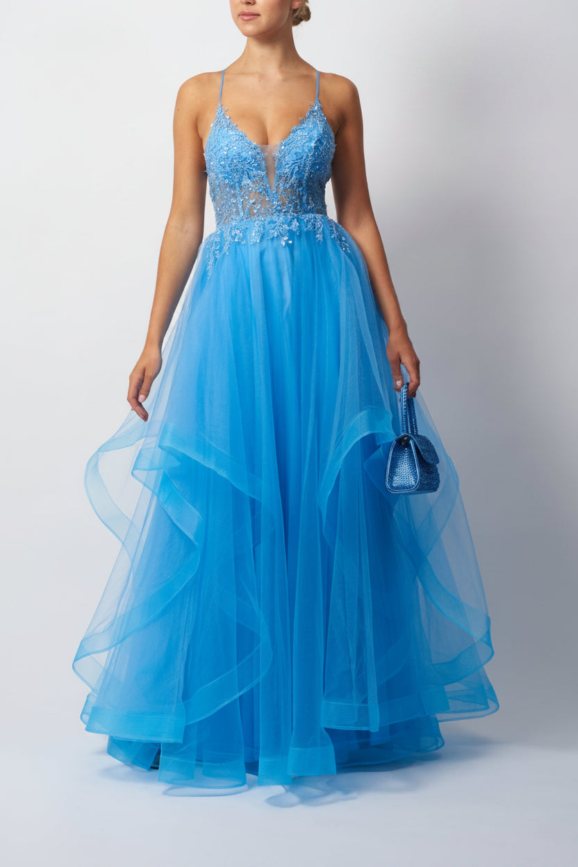 TIE BACK TULLE POWDER BLUE