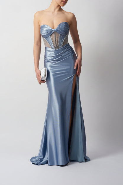 CROSS PLEAT SATIN STEELE BLUE