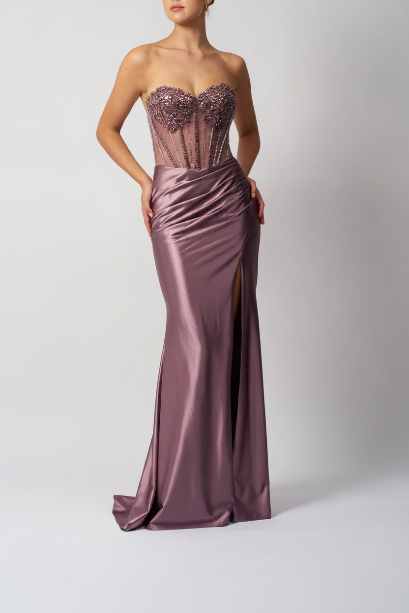 BEADED BOW JERSEY AMETHYST