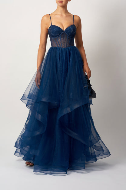 BEADED BIG TULLE NAVY