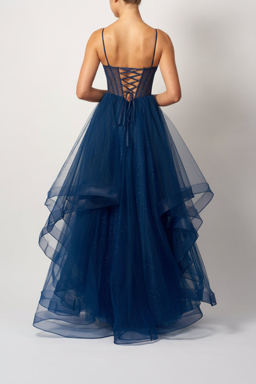 BEADED BIG TULLE NAVY