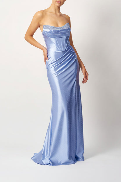 BEADED BUST SATIN BABY BLUE