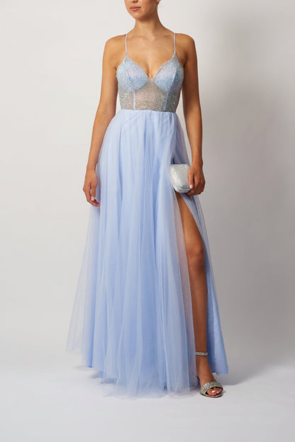 BEADED TULLE SKY BLUE