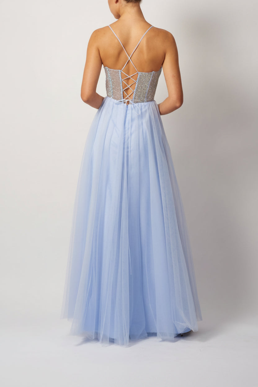 BEADED TULLE SKY BLUE