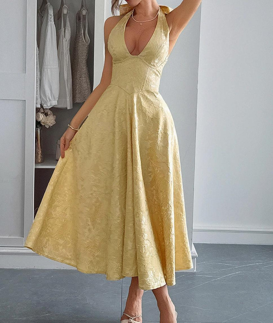 YELLOW HALTER NECK
